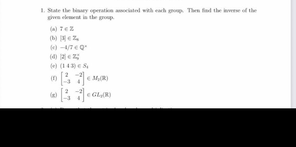 1. State the binary operation associated with