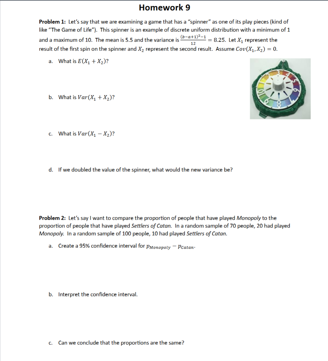 solve it please Homework 9 Problem 1: Let's say