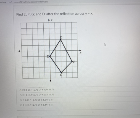 Question 1 pts Given point G ( -1, 2), which one