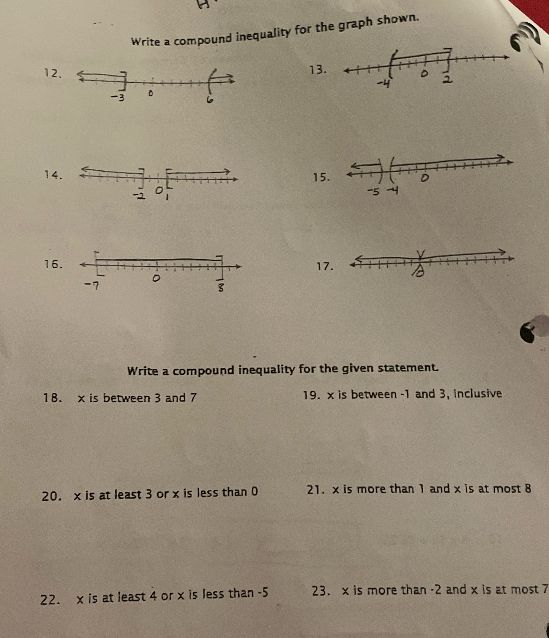 Write a compound inequality for the graph shown.