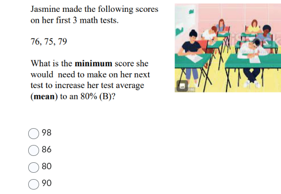 answer this Jasmine made the following scores on