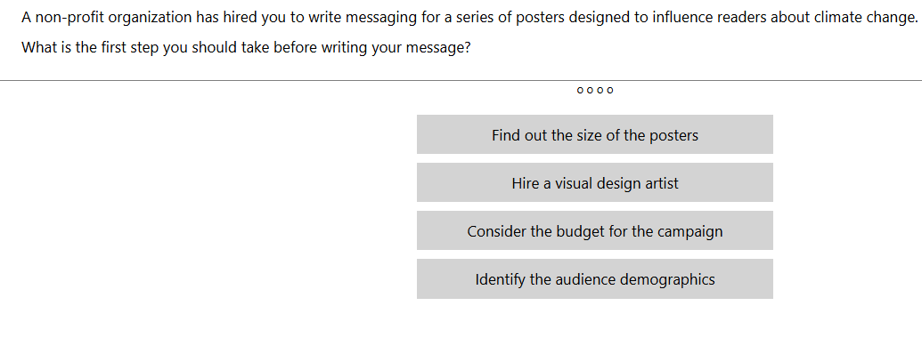 answer A non-profit organization has hired you to