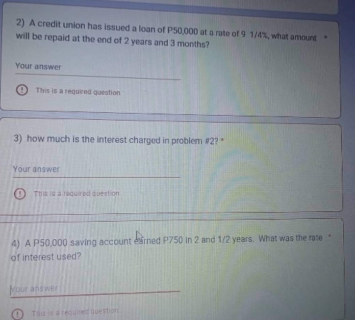 2) A credit union has issued a loan of P50,000 at