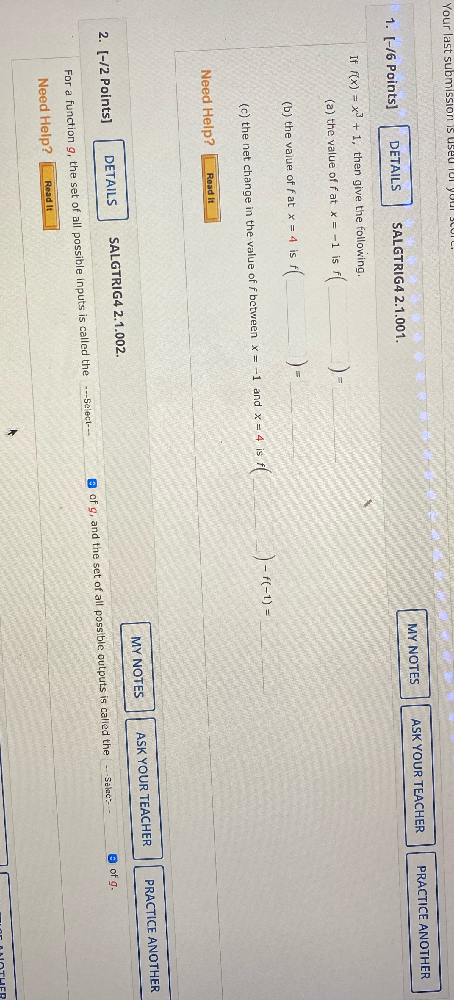 Your last submi 1. [-/6 Points] DETAILS SALGTRIG4