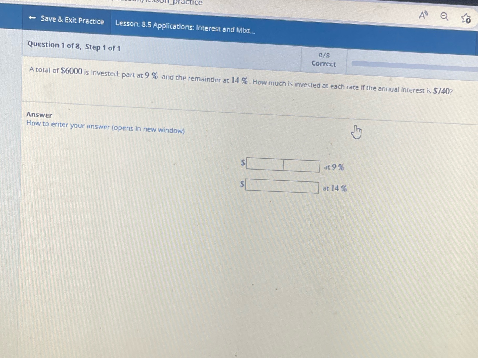 A Q + Save & Exit Practice Lesson: 8.5