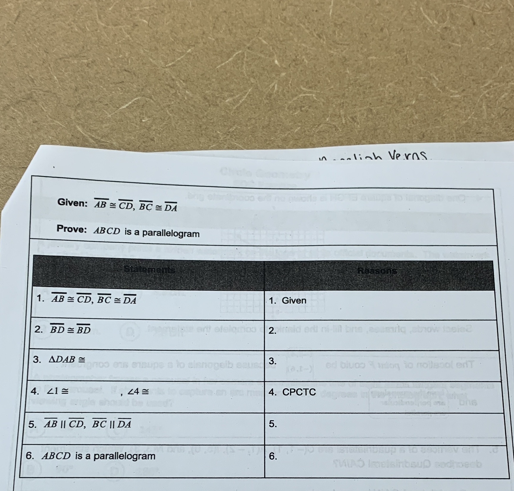 Helpppp In - anlinh Veras Given: AB = CD, BC = DA