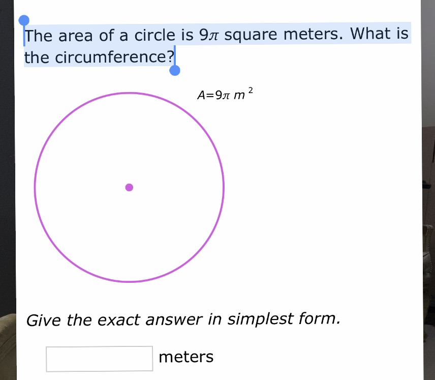 The area of a circle is 97 square meters. What is