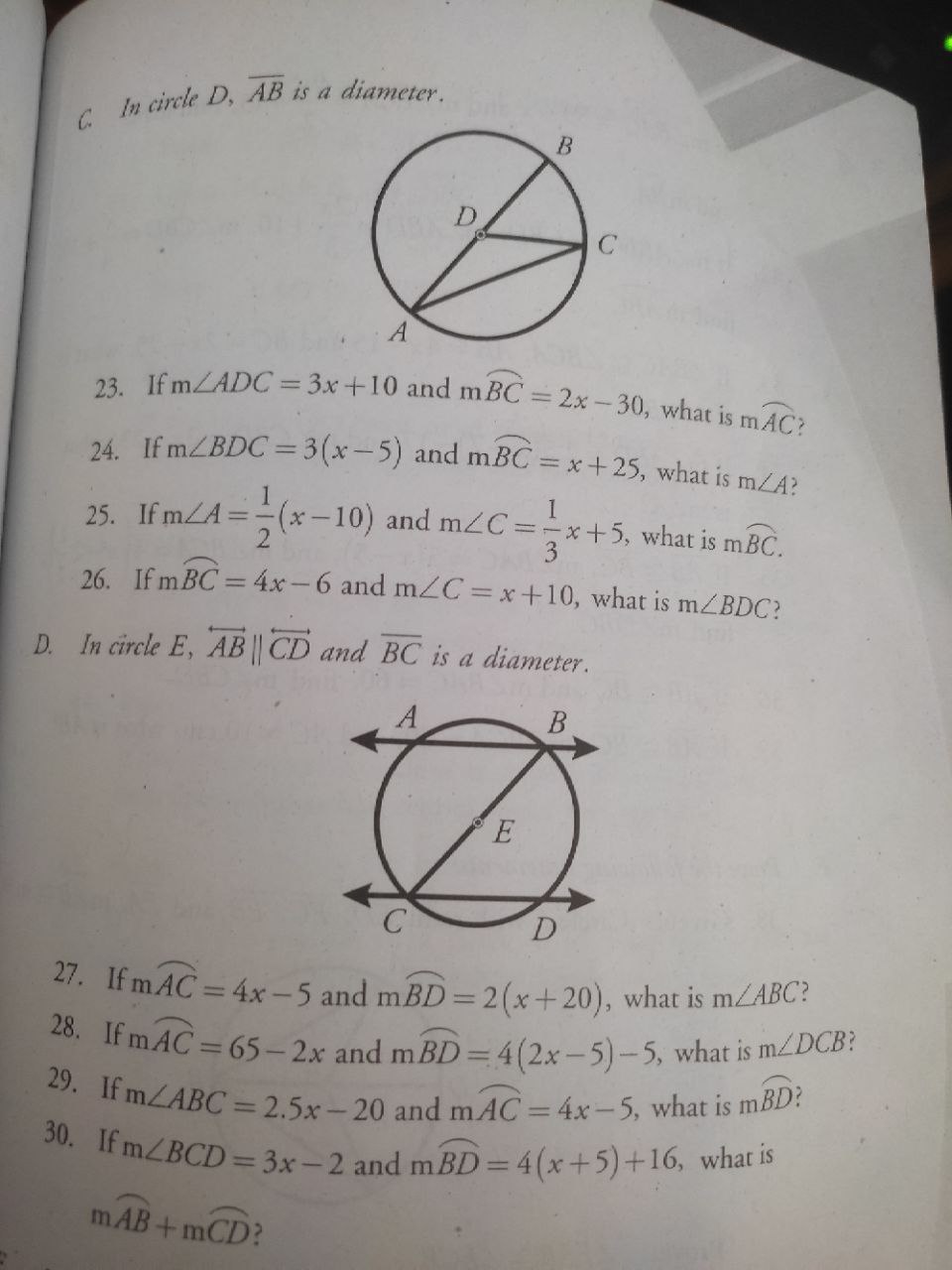 C In circle D, AB is a diameter. B D C A 23. If