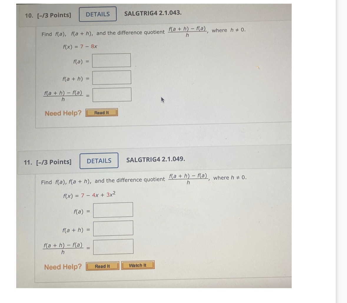 10. [-/3 Points] DETAILS SALGTRIG4 2.1.043. Find