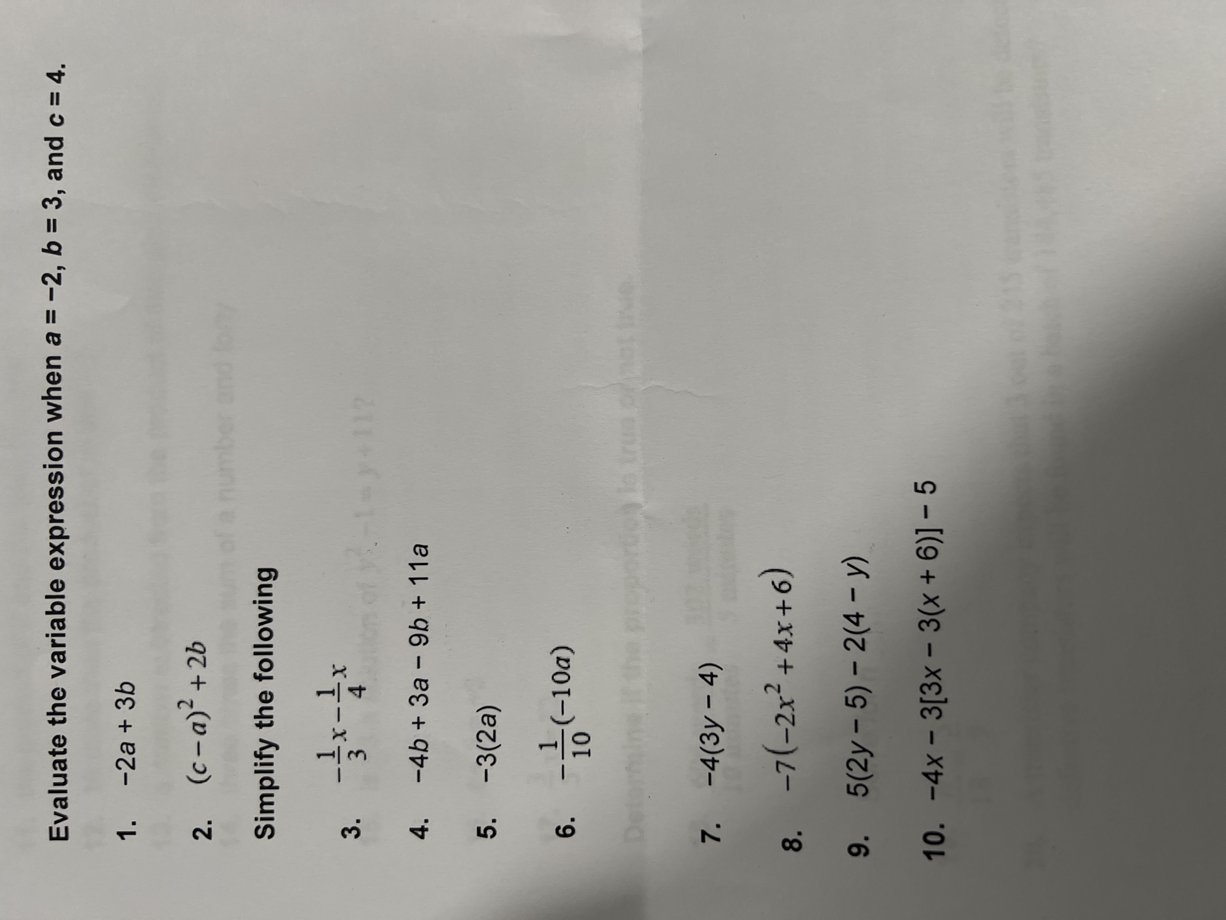 Evaluate the variable expression when a = -2, b =
