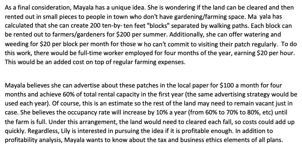 As a nal consideration, Mayala has a unique idea.