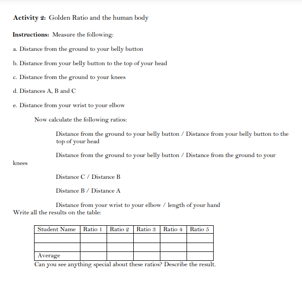 Activity 2: Golden Rectangle Instructions: 1. Get