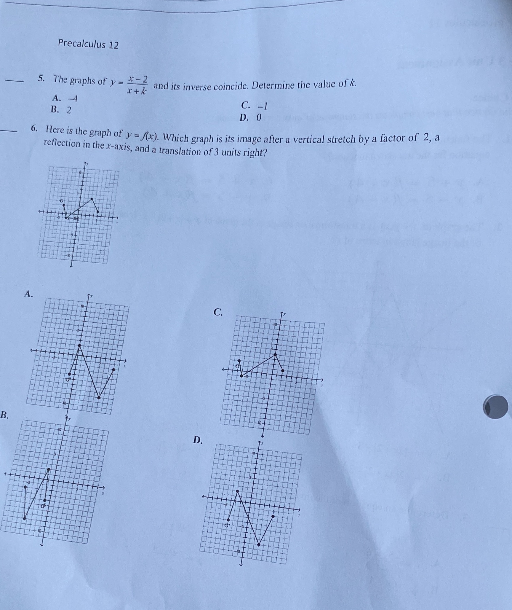 Precalculus 12 5. The graphs of y = x-2 and its