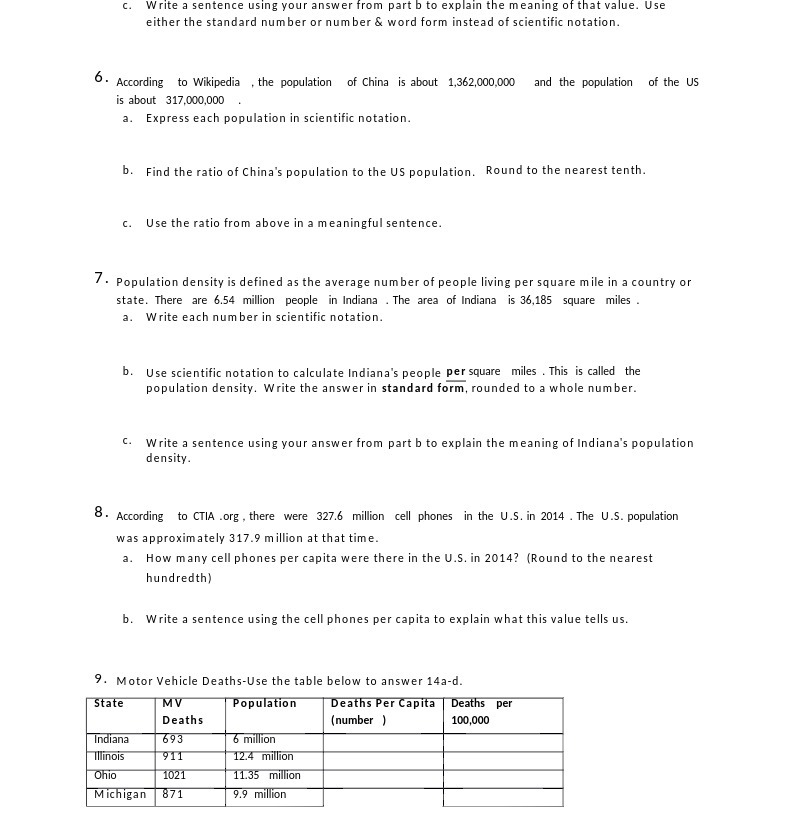 c. Write a sentence using your answer from part b