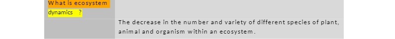 What is ecosystem dynamics ? The decrease in the