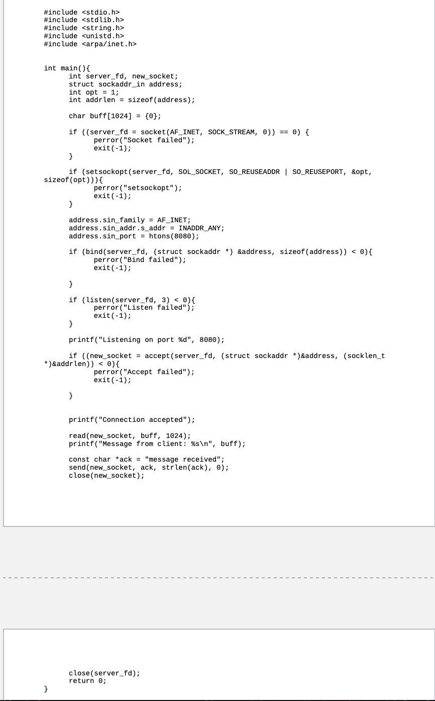 In this lab you must edit the code server.c as it