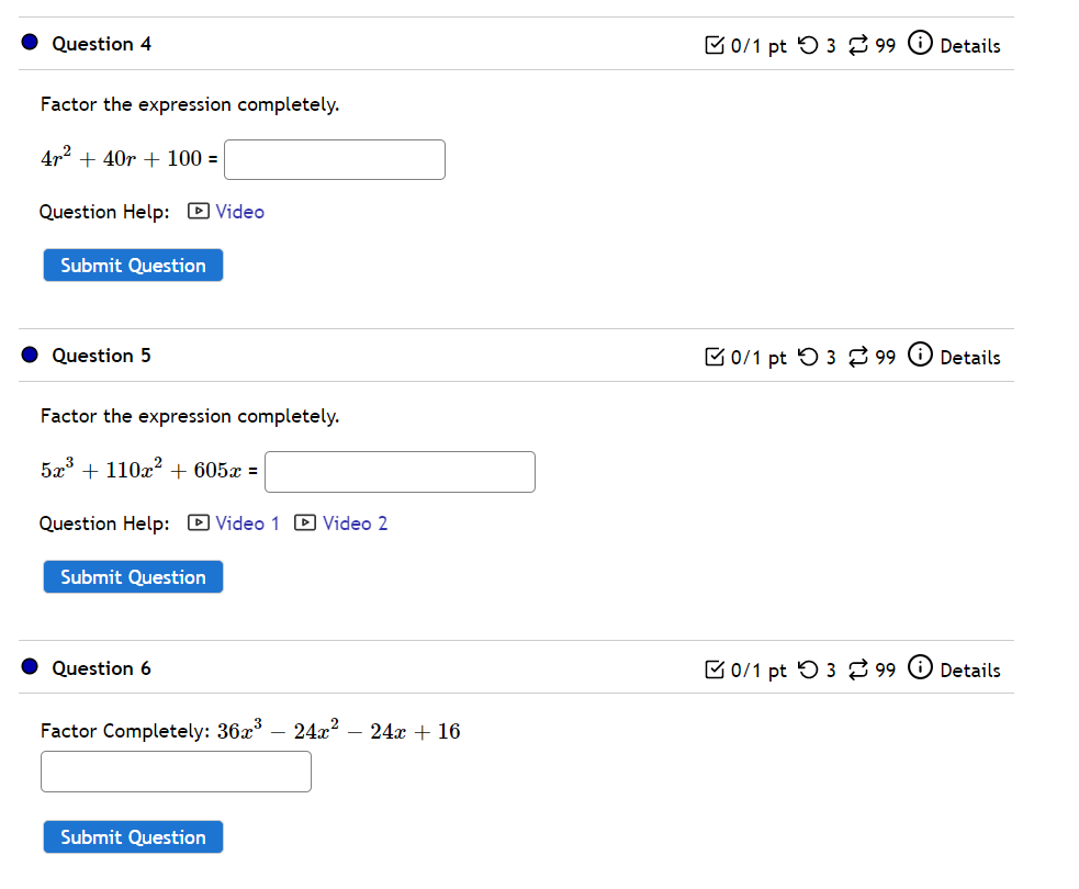 I Question 4 B on pt 0 3 8 99 (D Details Factor
