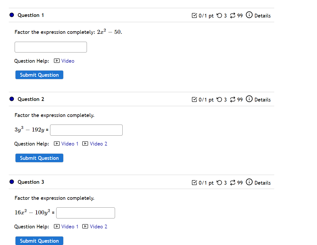 I Question 4 B on pt 0 3 8 99 (D Details Factor