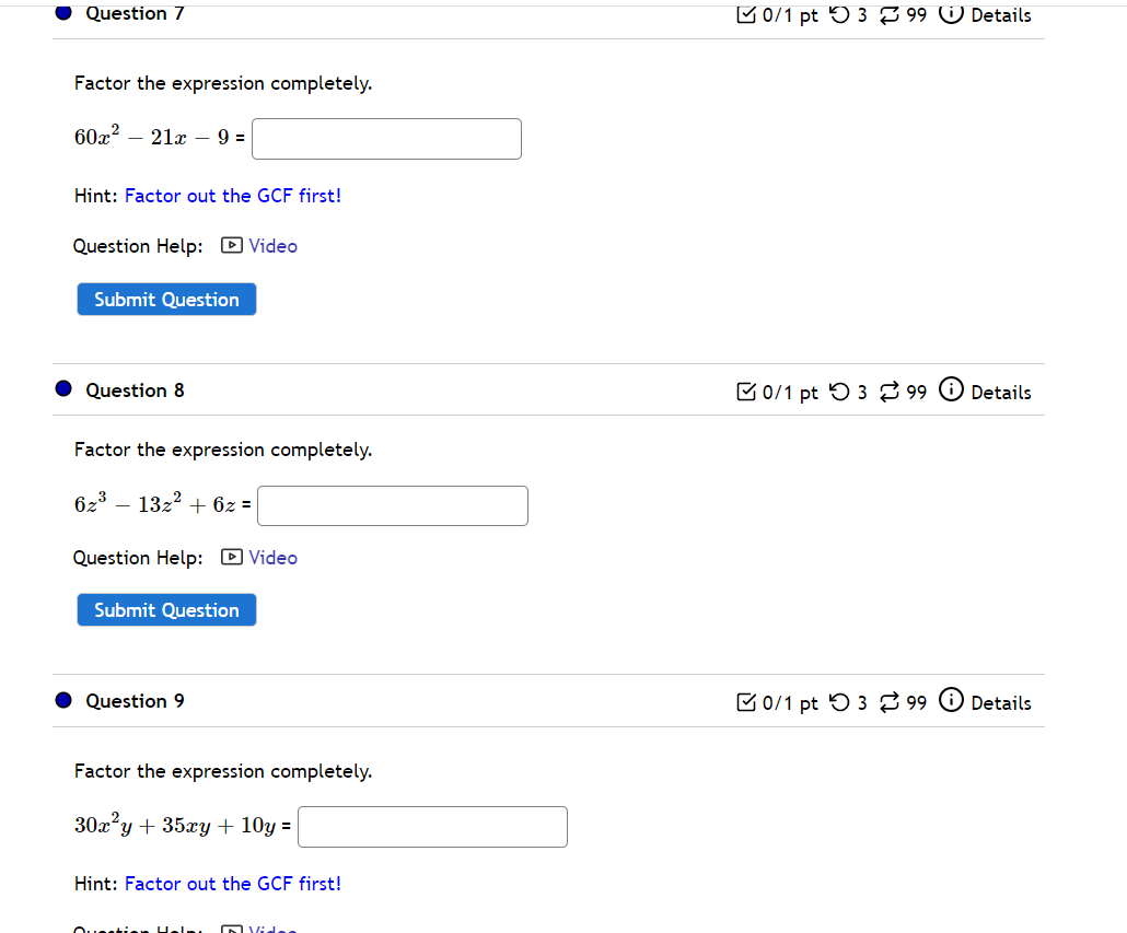 I Question 4 B on pt 0 3 8 99 (D Details Factor