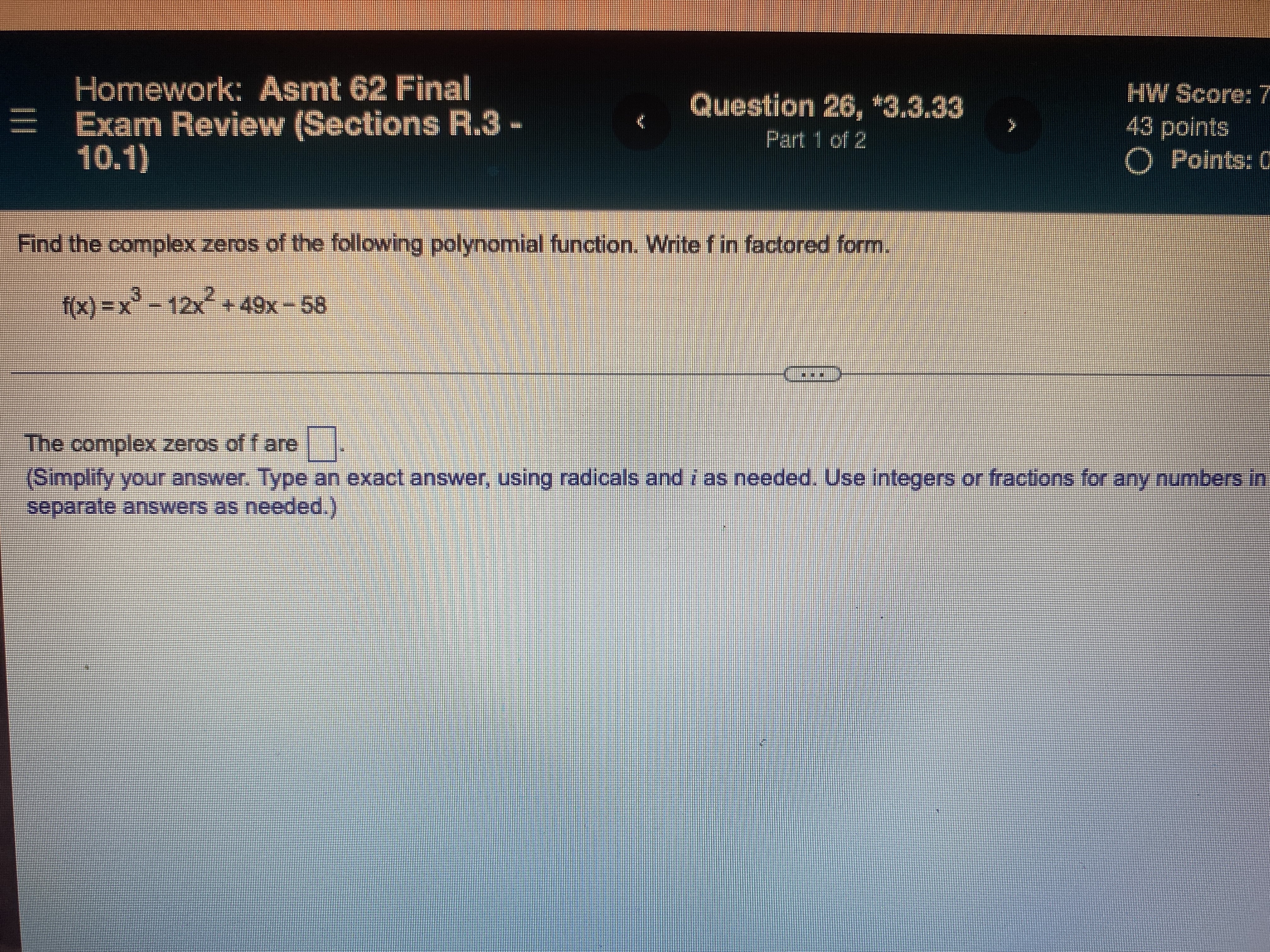 Homework: Asmt 62 Final Exam Review (Sections R.3