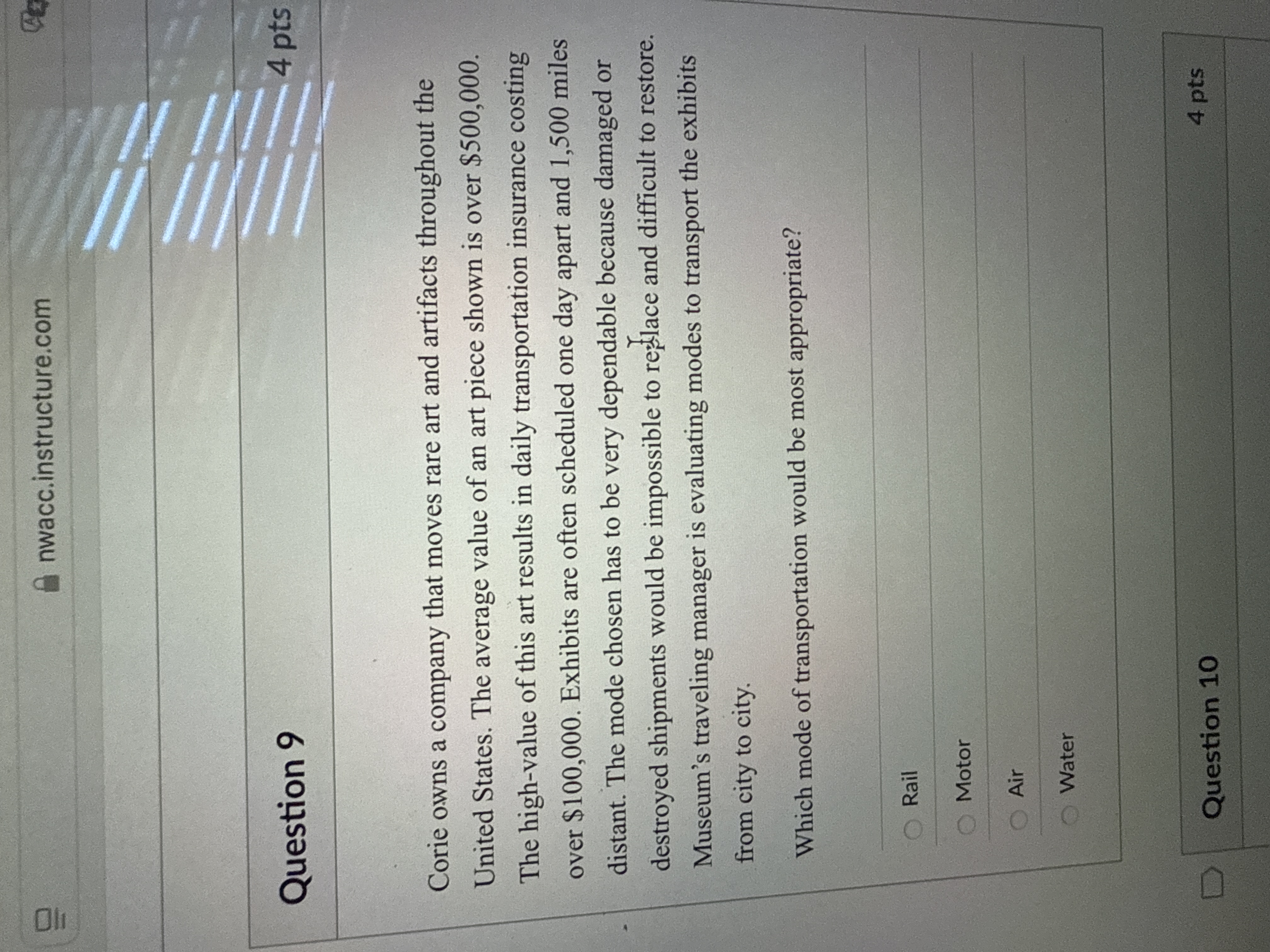 H 9 nwacc.instructure.com Question 9 4 pts Corie