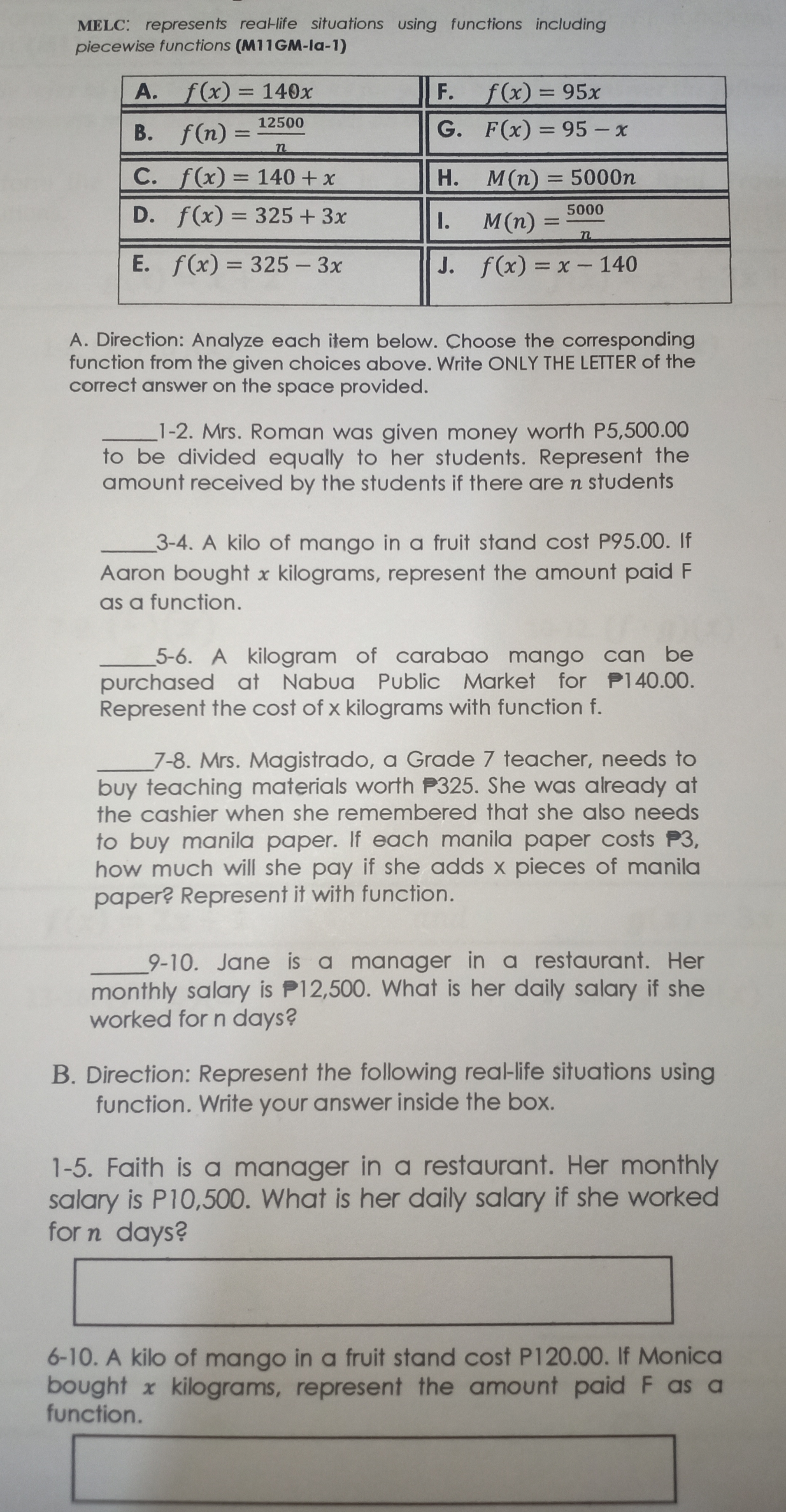 MELC: represents reallife situations using