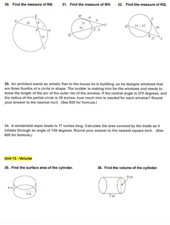 Solve with show work 30. Find the measure of RB.