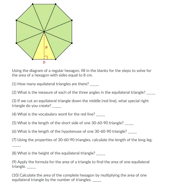 .b Using the diagram of a regular hexagon, fill