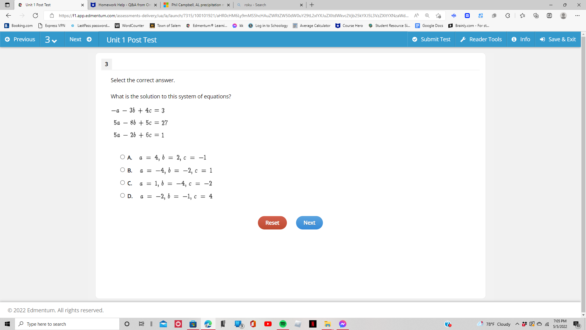 Unit 1 Post Test * *Homework Help - Q&A from On x