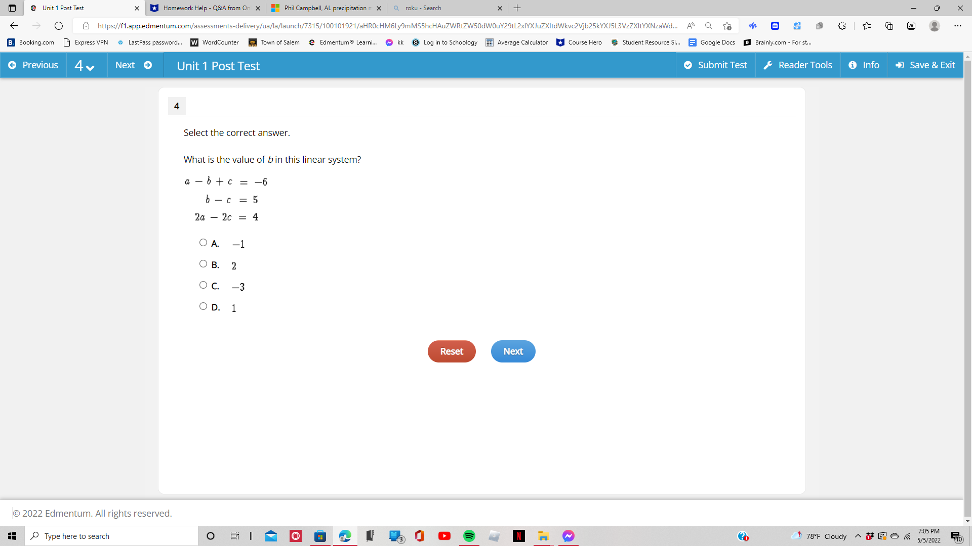 Unit 1 Post Test * *Homework Help - Q&A from On x