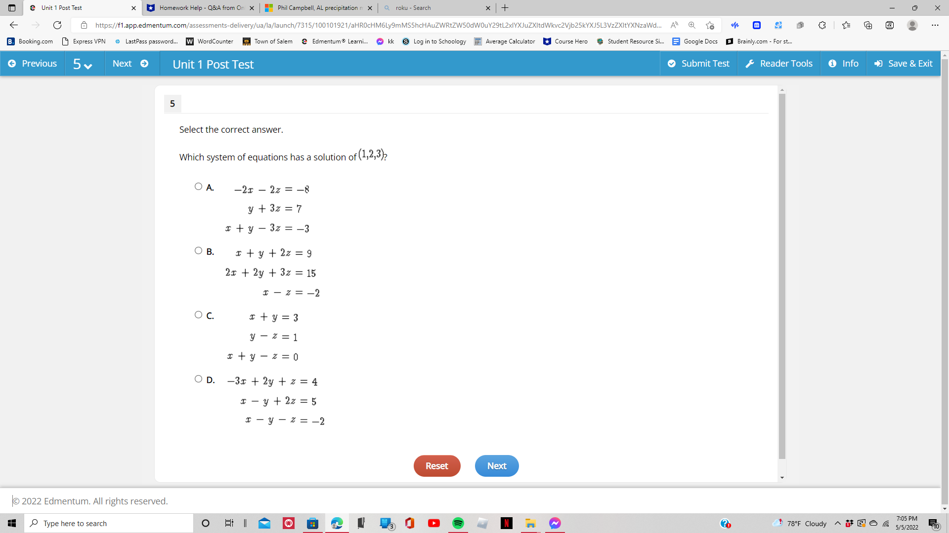 Unit 1 Post Test * *Homework Help - Q&A from On x