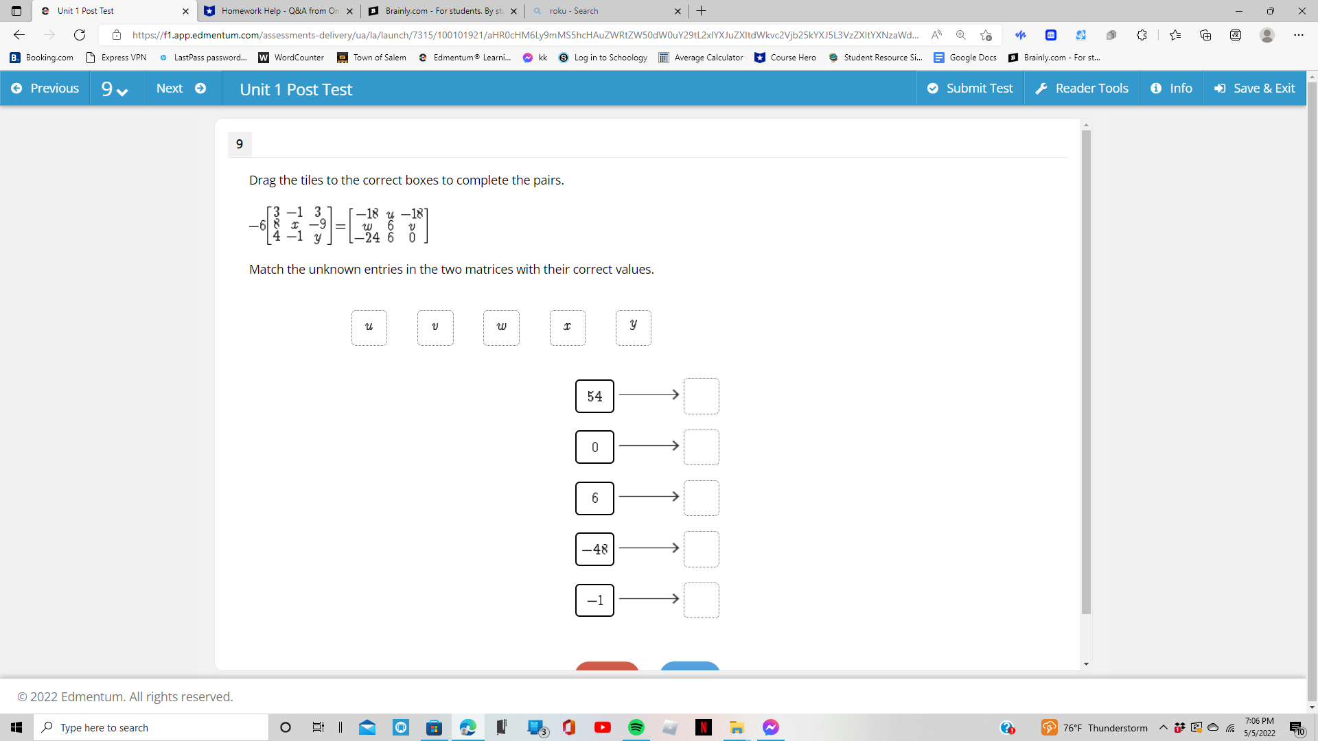 Unit 1 Post Test * *Homework Help - Q&A from On x