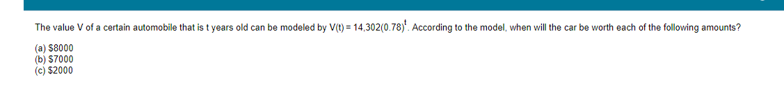 The value V of a certain automobile that is t