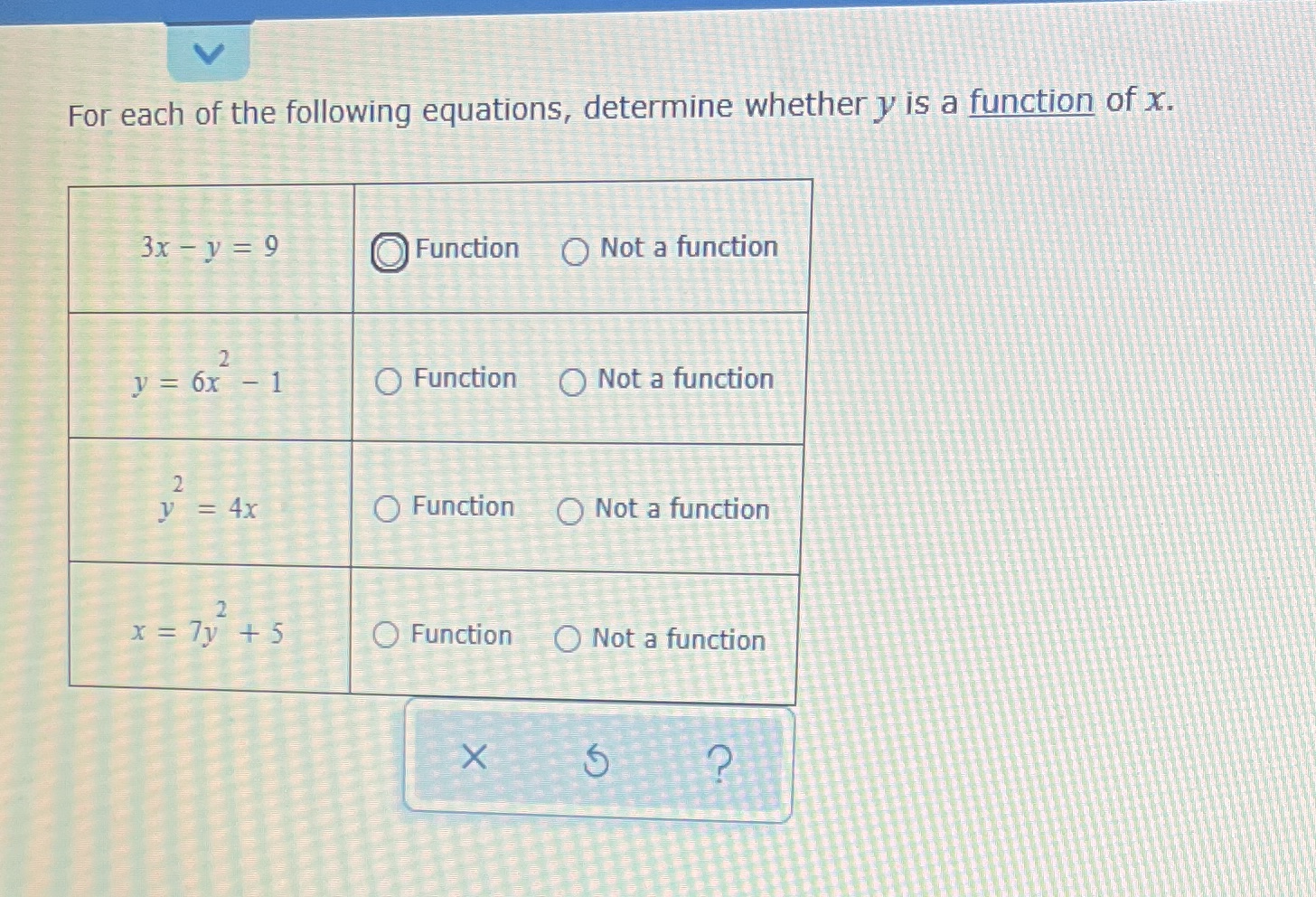 For each of the following equations, determine