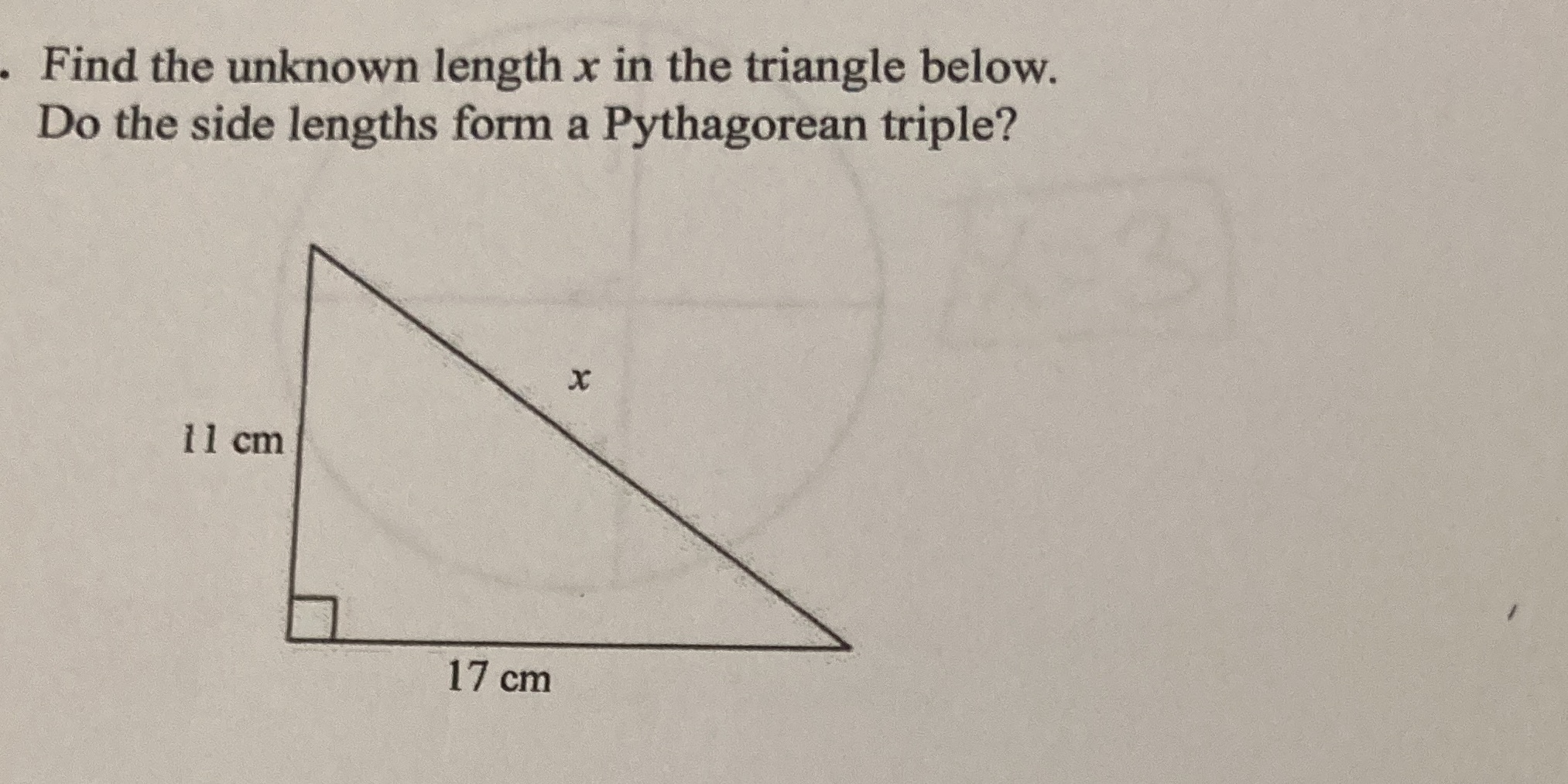 Find the unknown length x in the triangle below.