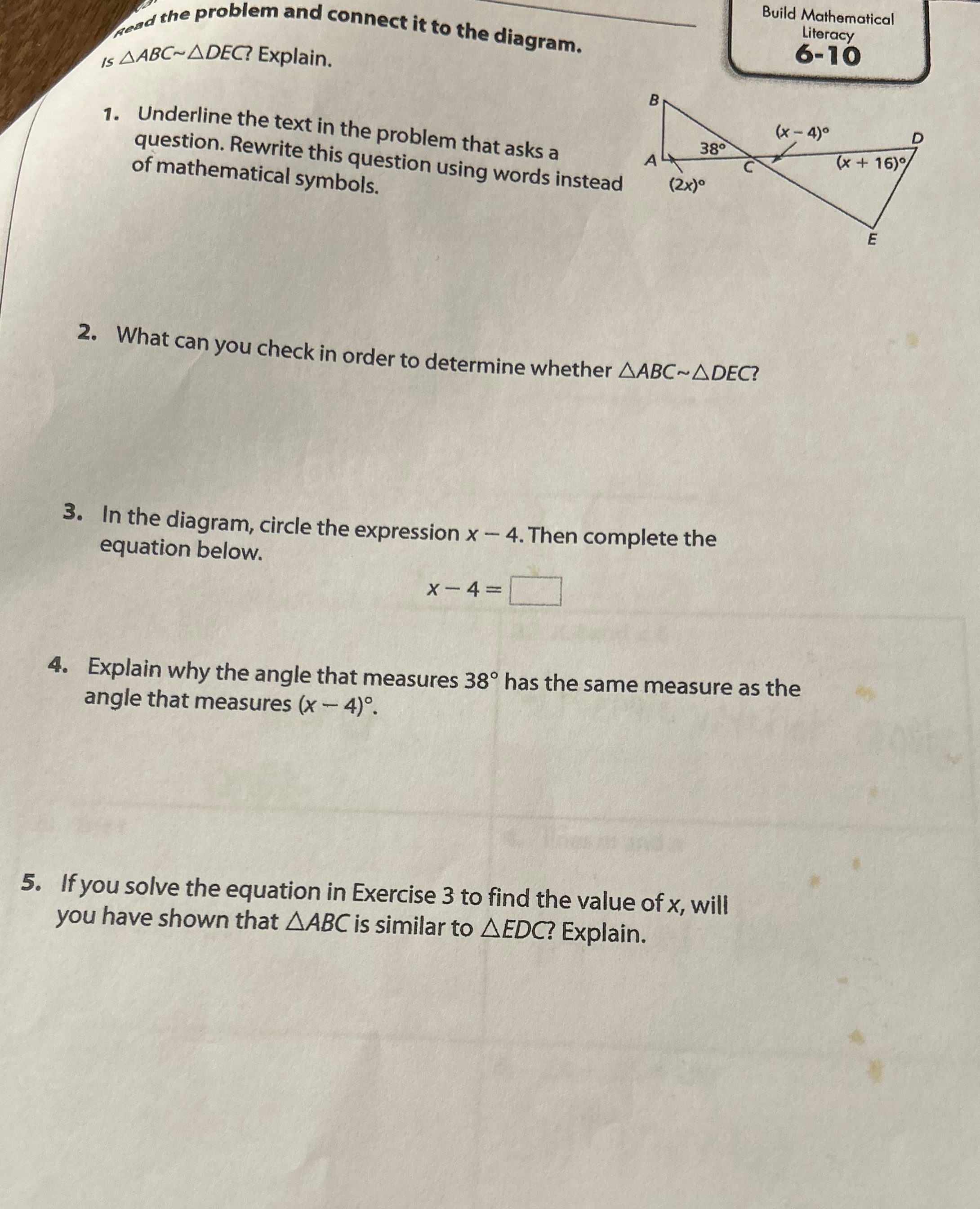 Build Mathematical Read the problem and connect