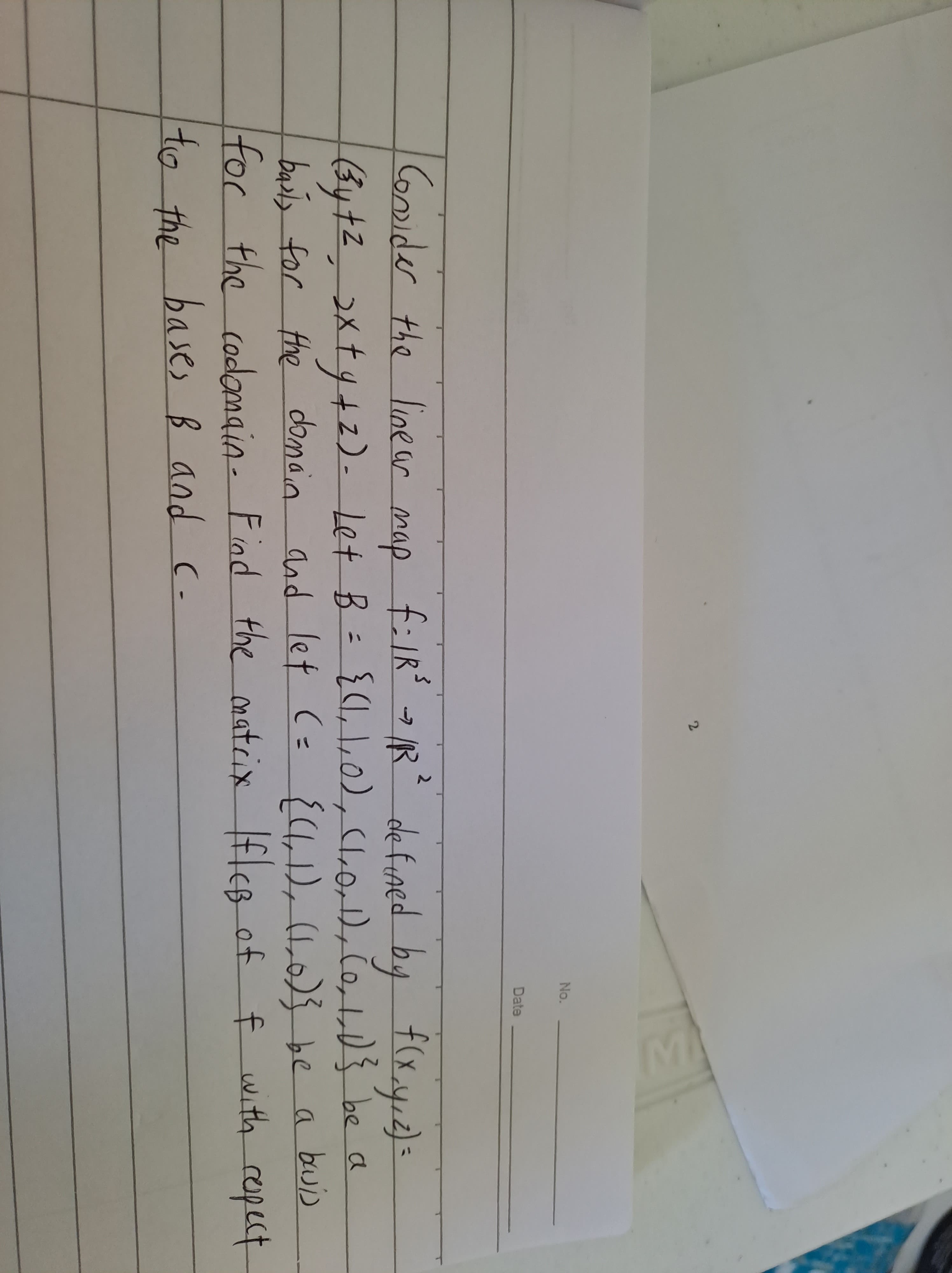W No. Date Consider the linear map fills - /12