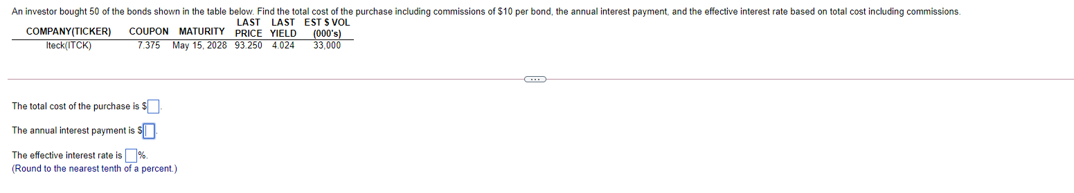 An investor bought 50 of the bonds shown in the