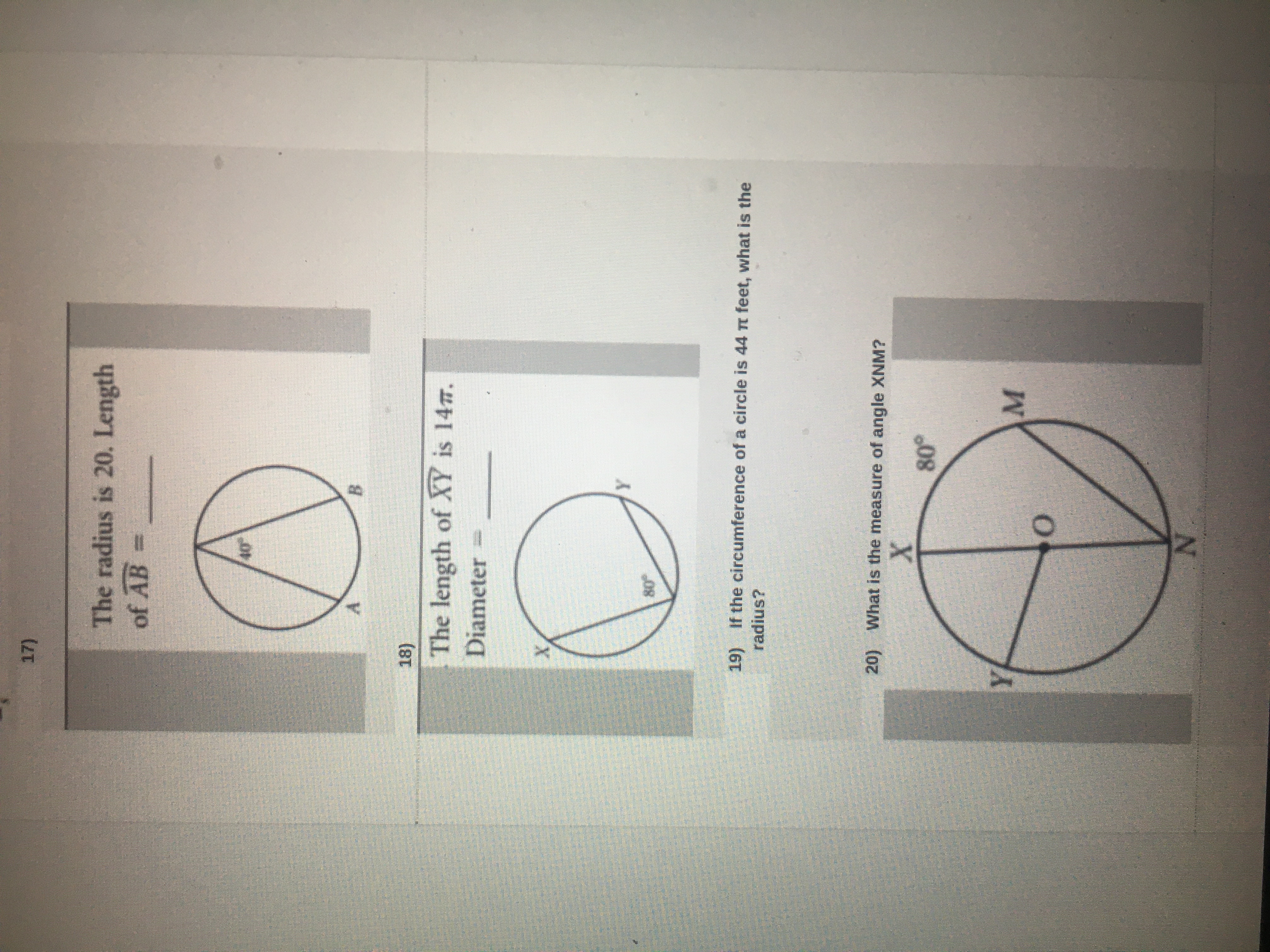 Please answer all questions 17) The radius is 20.