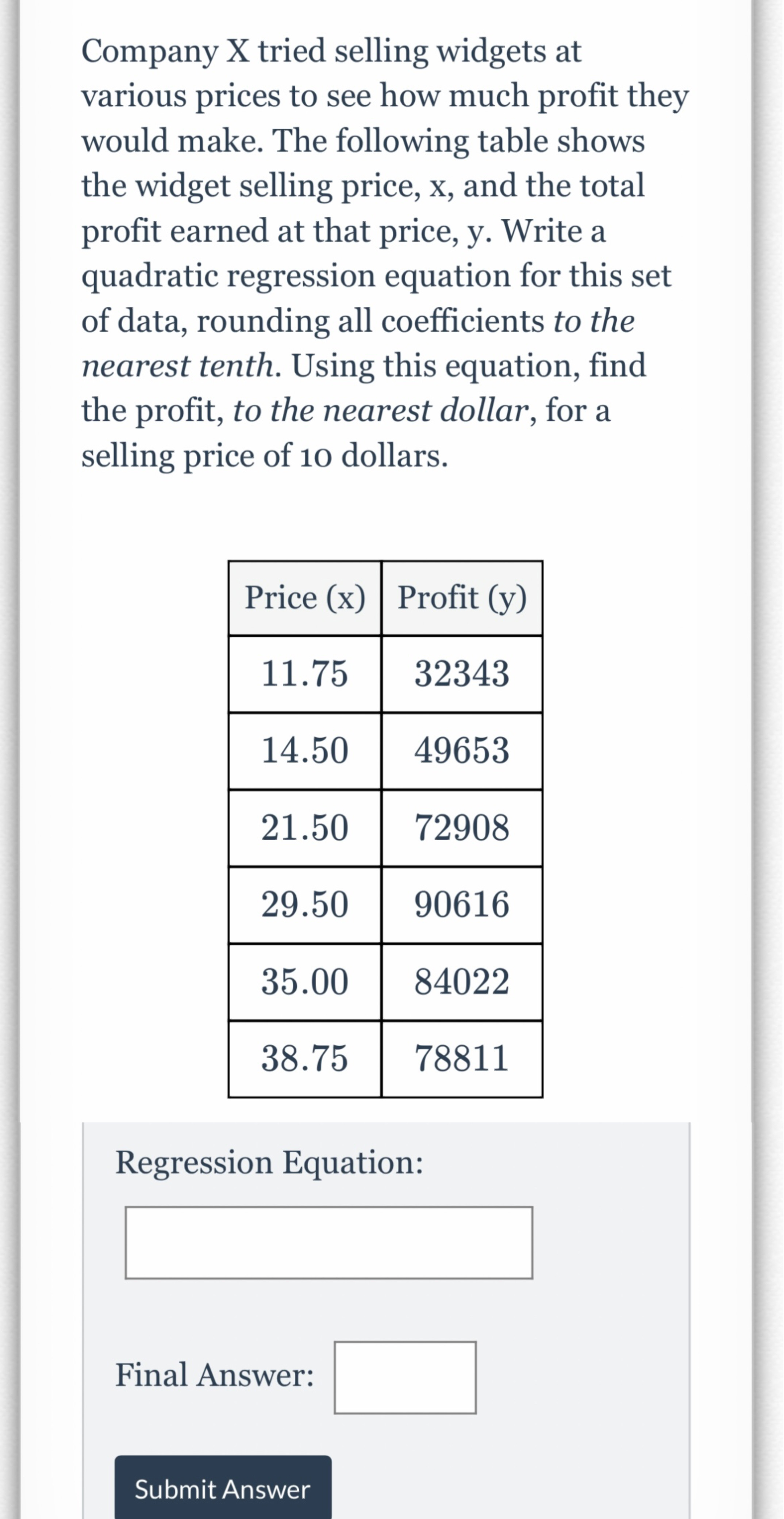 Quadratic Regression ?rounding all coefficients