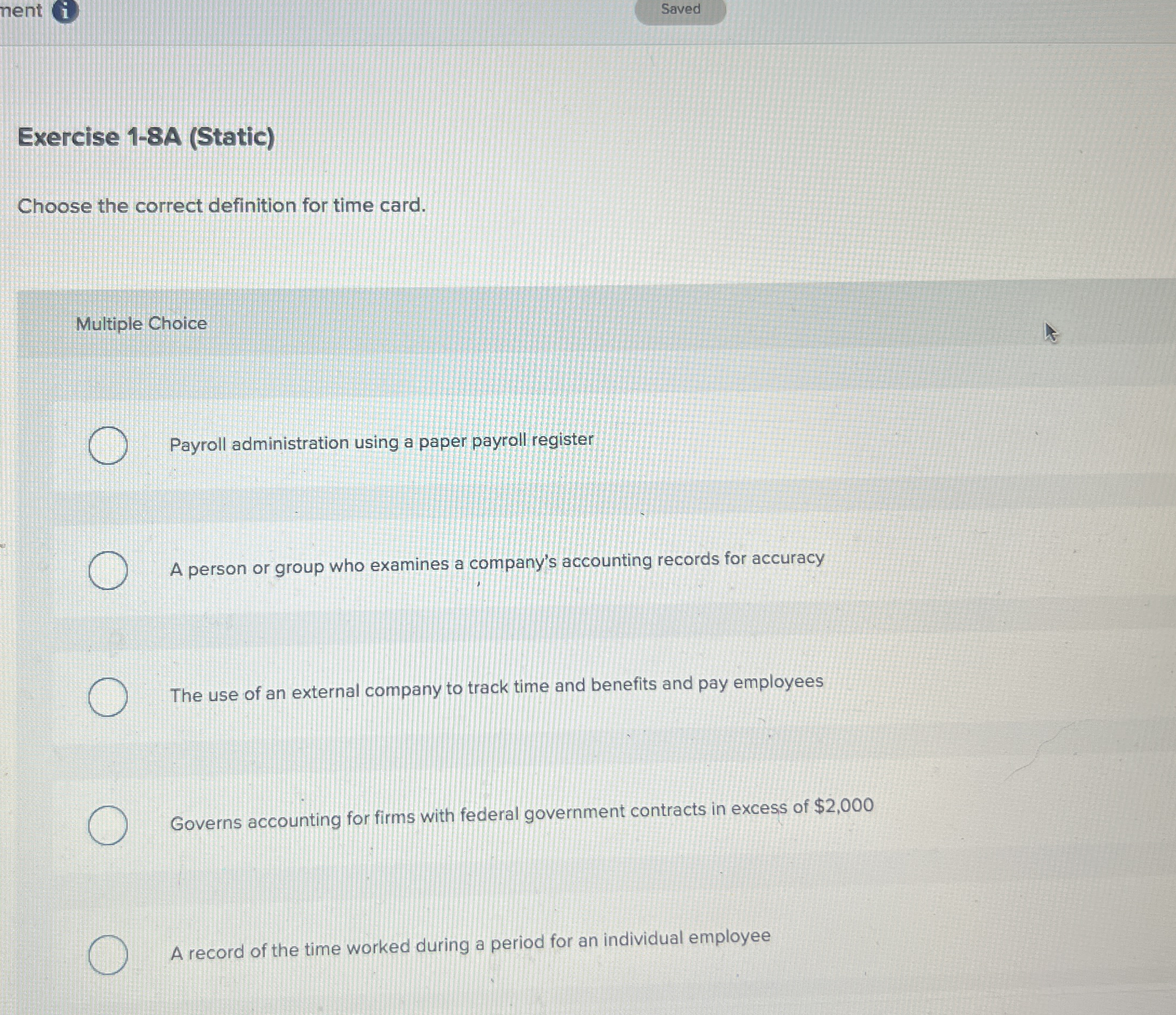 nent Saved Exercise 1 - 8 A ( Static ) Choose the