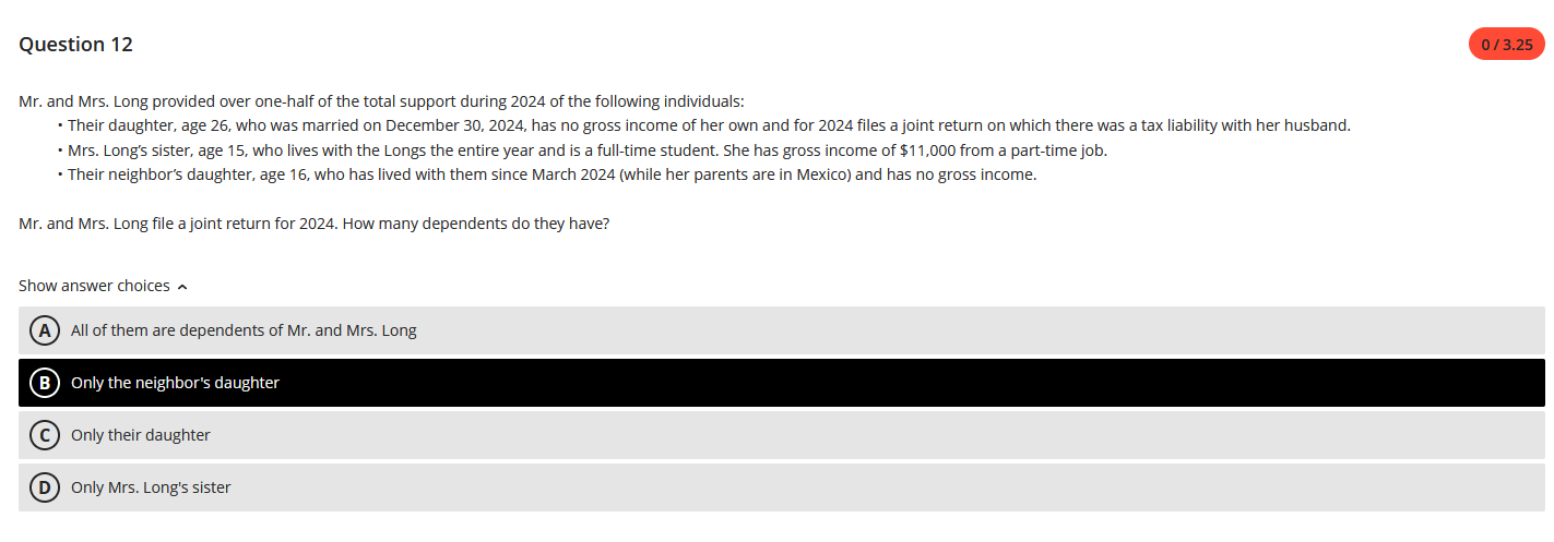 Question 1 2 Mr . and Mrs . Long provided over