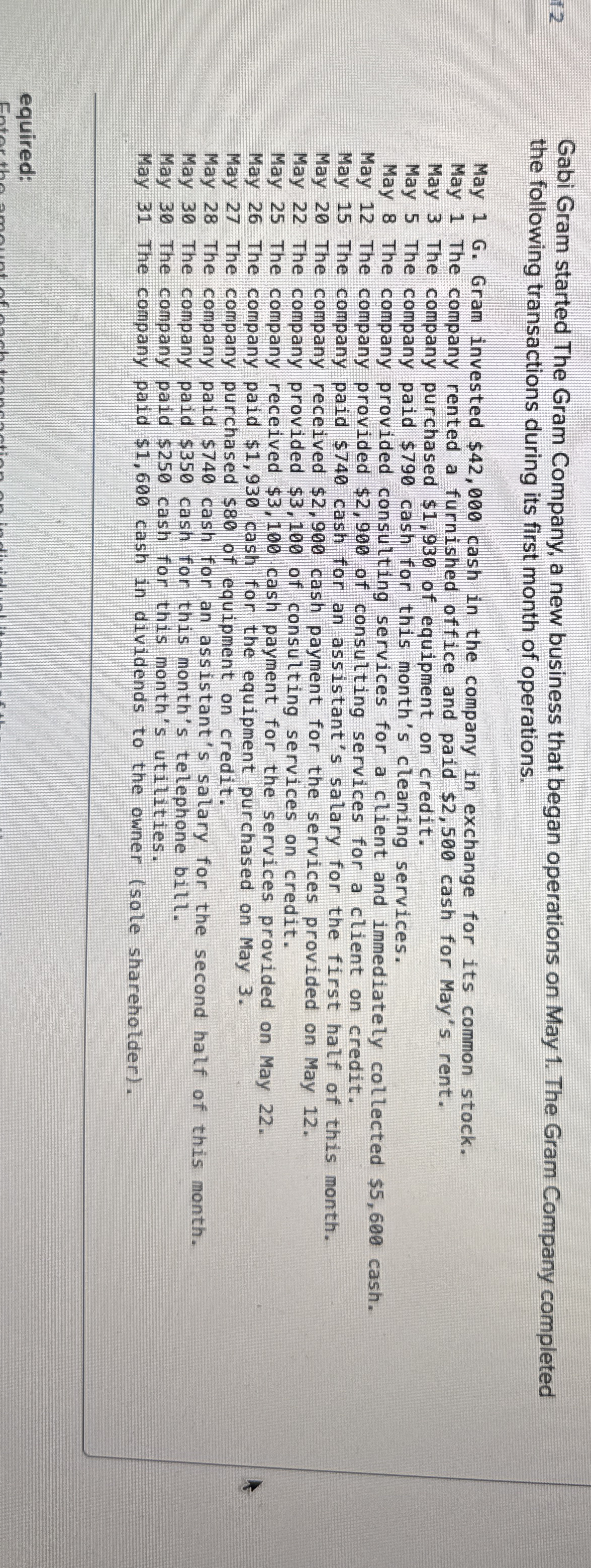 f 2 Make a balance sheet :Gabi Gram started The