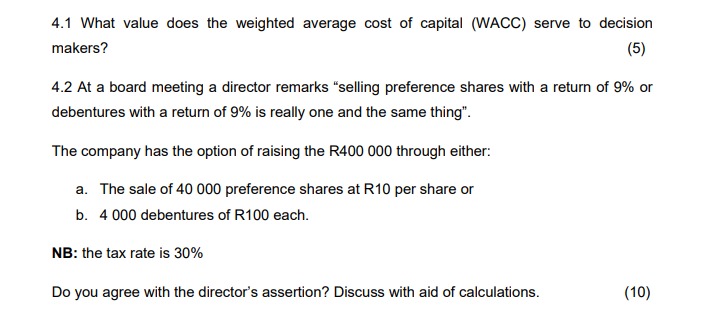 4 . 1 What value does the weighted average cost