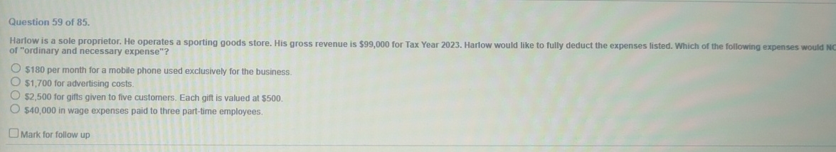 Question 5 9 of 8 5 . Harlow is a sole