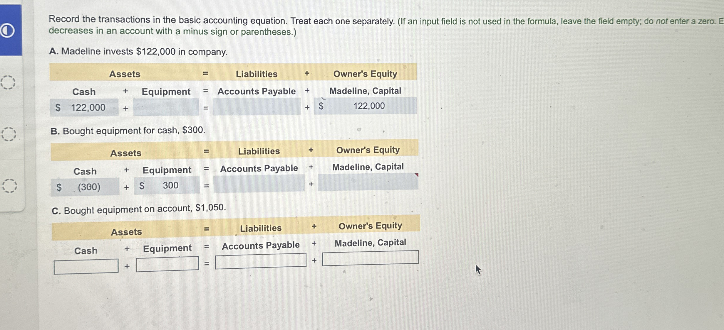 Record the transactions in the basic accounting