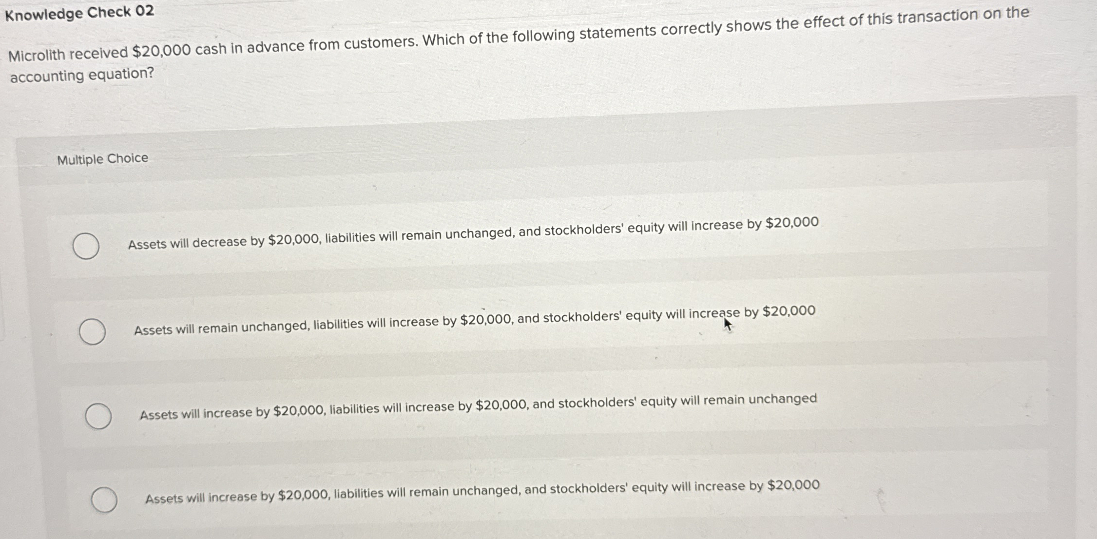 Knowledge Check 0 2 Microlith received $ 2 0 , 0
