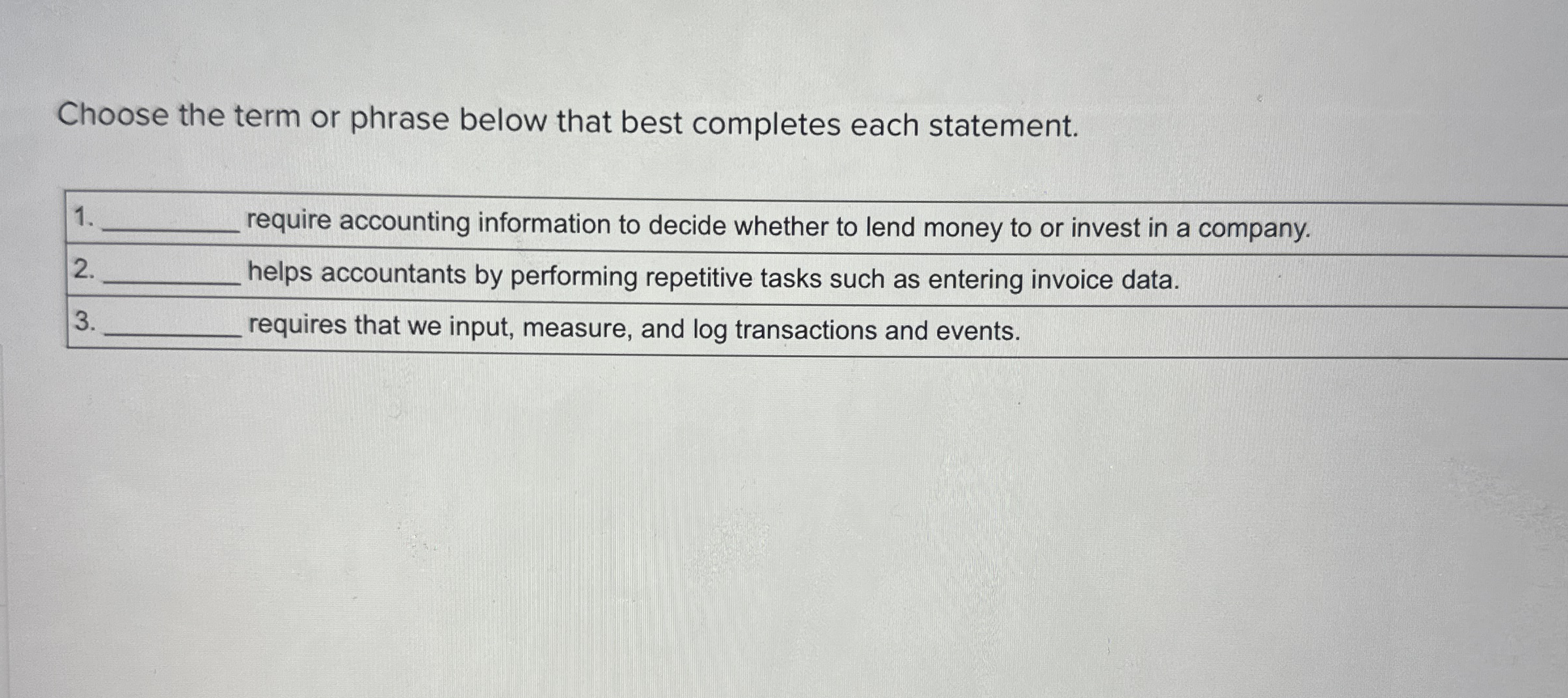 Choose the term or phrase below that best