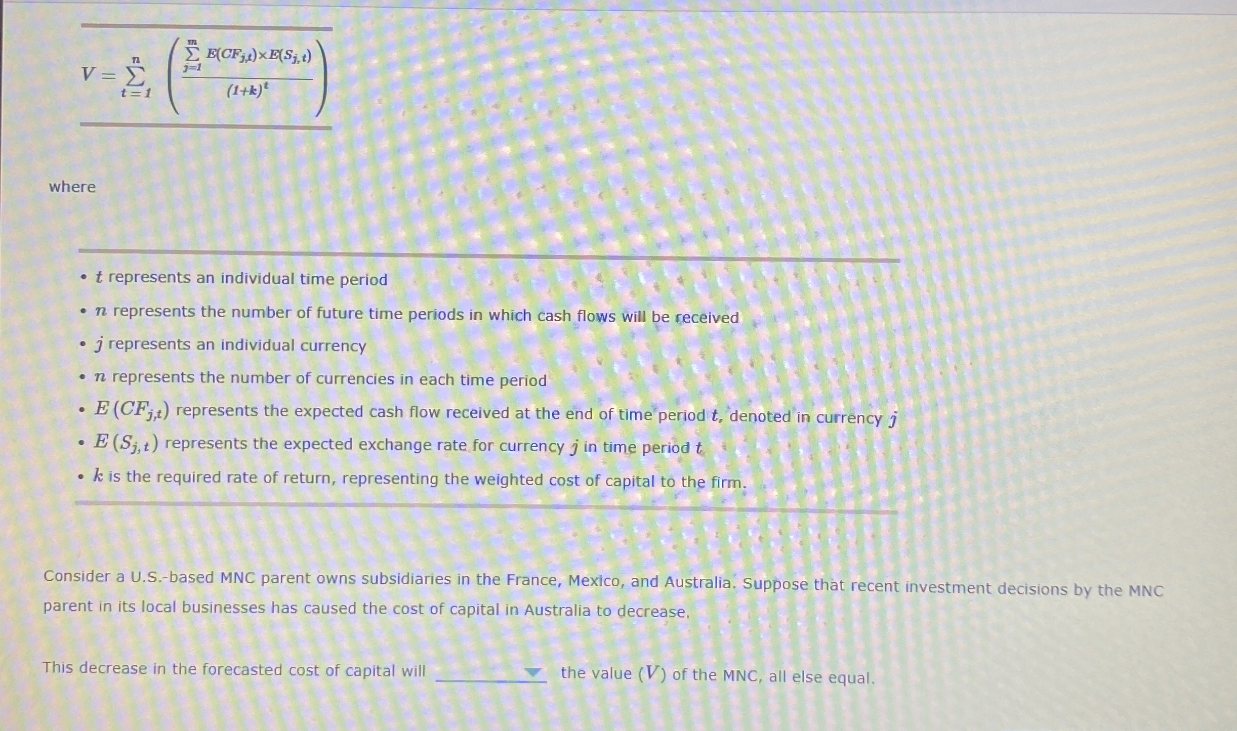 V = t = 1 n ( j = 1 m E ( C F j , t ) E ( S j , t