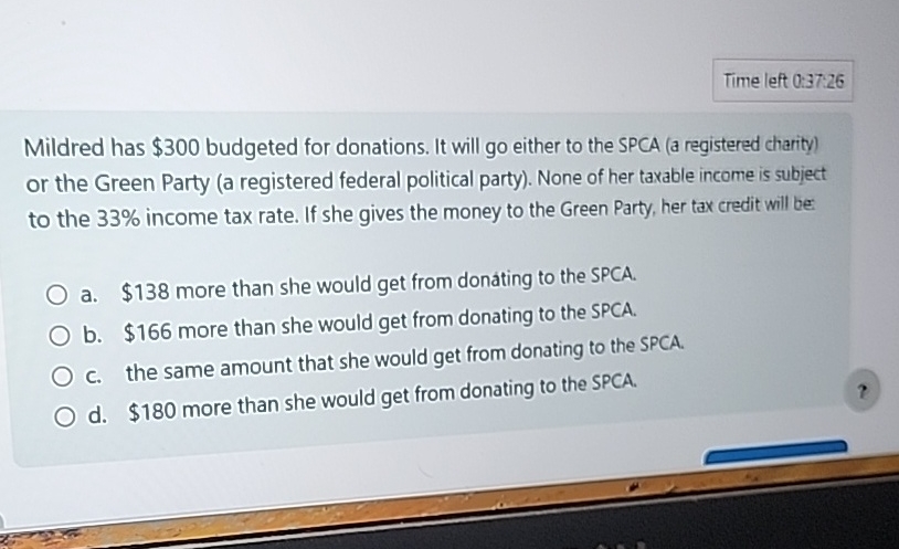 Time left 0 : 3 7 : 2 6 Mildred has $ 3 0 0